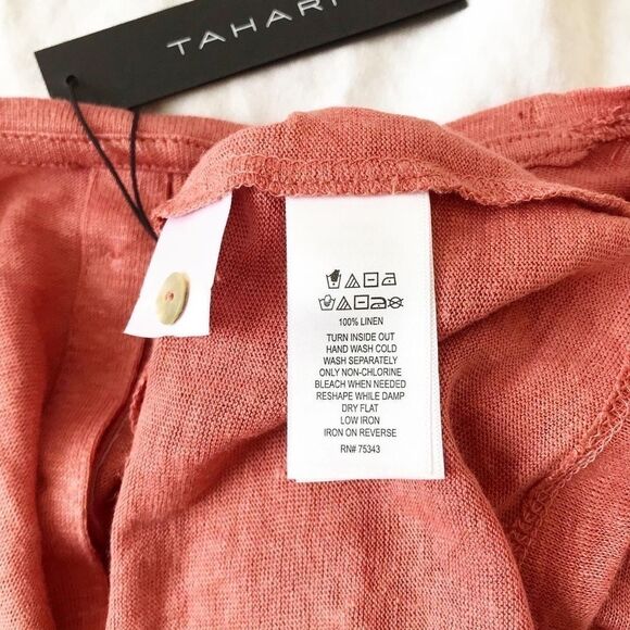 Tahari NWT peach 100% linen button back top Size M - Picture 9 of 9